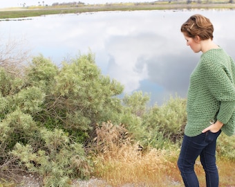 Crochet Pattern: The Ebb and Flow Pullover one Size fits most bulky chunky oversized sweater