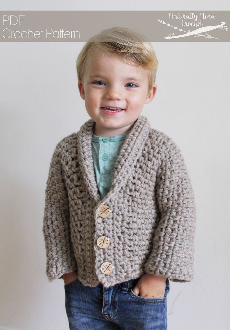 Crochet Pattern: The Kindle My Heart Cardigan sizes 3 months through Adult xxl shawl collar sweater timeless classic button down image 1