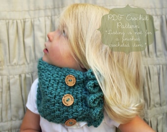 Crochet Pattern: The Willow Cowl -Toddler, Child, & Adult Sizes- ruffle, buttons, neck warmer, scarf