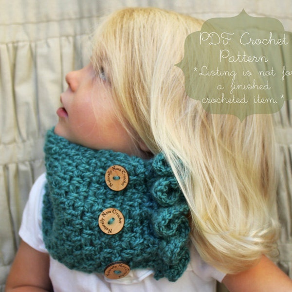 Crochet Pattern: The Willow Cowl -Toddler, Child, & Adult Sizes- ruffle, buttons, neck warmer, scarf