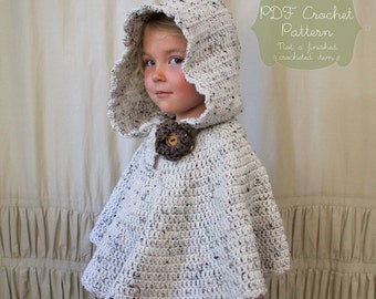 Crochet PATTERN: The River Hooded Shawl-Toddler, Child & Adult Sizes-poncho, rose, neutral, fall, autumn, hood, scallop edge