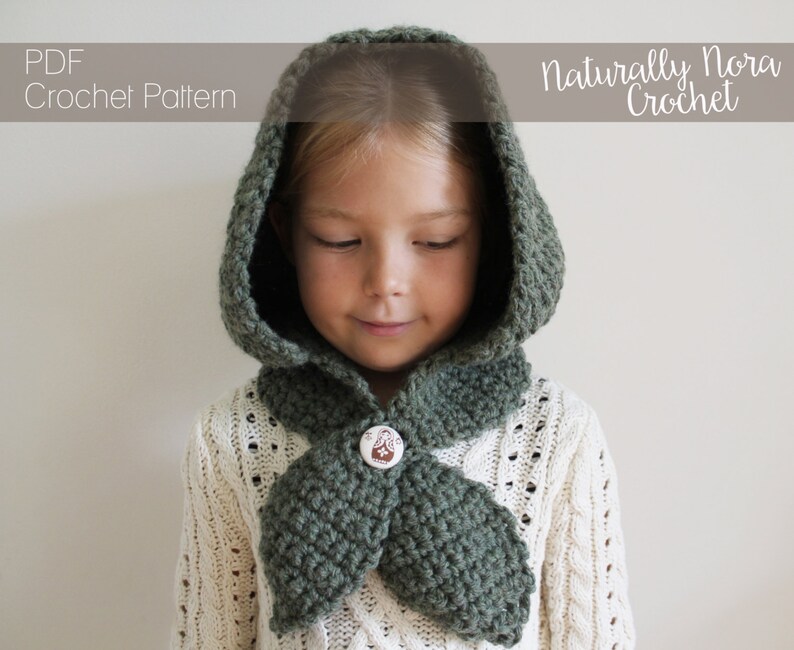 Crochet Pattern: The Hannah Hood Toddler, Child, Adult, Sizes hood, ascot, button, matryoshka, head scarf, fall, back to school image 1