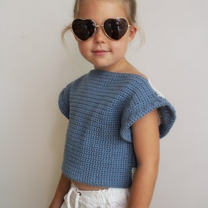 Crochet Pattern: The Alana T Shirt-6 Sizes Child XS, S, M Adult XS, S, M-hi lo hem, stripes, shirt, summer, cropped image 2