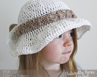 Crochet Pattern: The Maisie Sun Hat-3 Sizes Included Toddler, Child, Adult-summer, lace, straw, raffia
