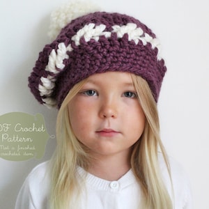 Crochet PATTERN: The Barret Tam-Toddler, Child & Adult Sizes-chunky, beret, pom pom, fall, winter, vintage