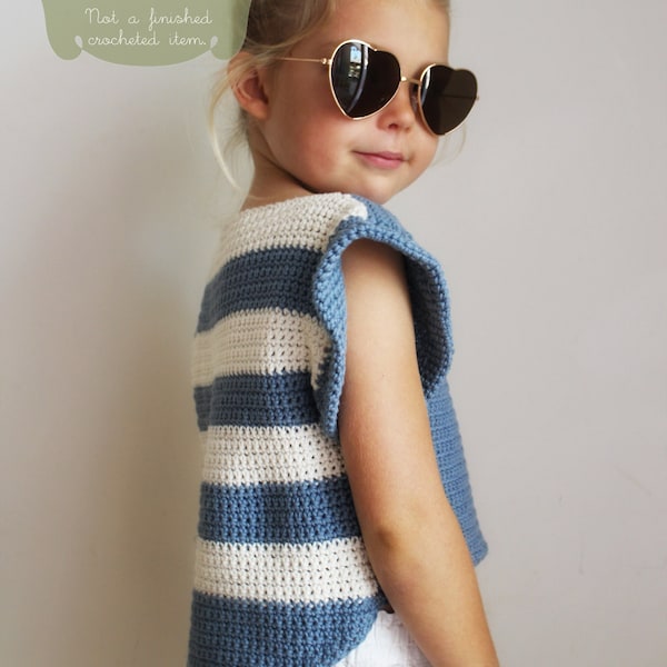 Crochet Pattern: The Alana T Shirt-6 Sizes Child XS, S, M Adult XS, S, M-hi lo hem, stripes, shirt, summer, cropped