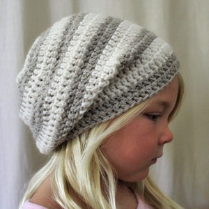Crochet PATTERN: The Haven Slouchy Beret Toddler, Child, & Adult Sizes stripe, simple, beanie, flower, rose image 3