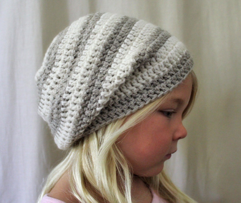 Crochet PATTERN: The Haven Slouchy Beret Toddler, Child, & Adult Sizes stripe, simple, beanie, flower, rose image 3