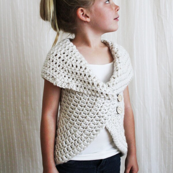 Crochet Pattern: The Julia Sweater -Toddler, Child, Adult S,M,L neutral, chunky, ribbed, simple