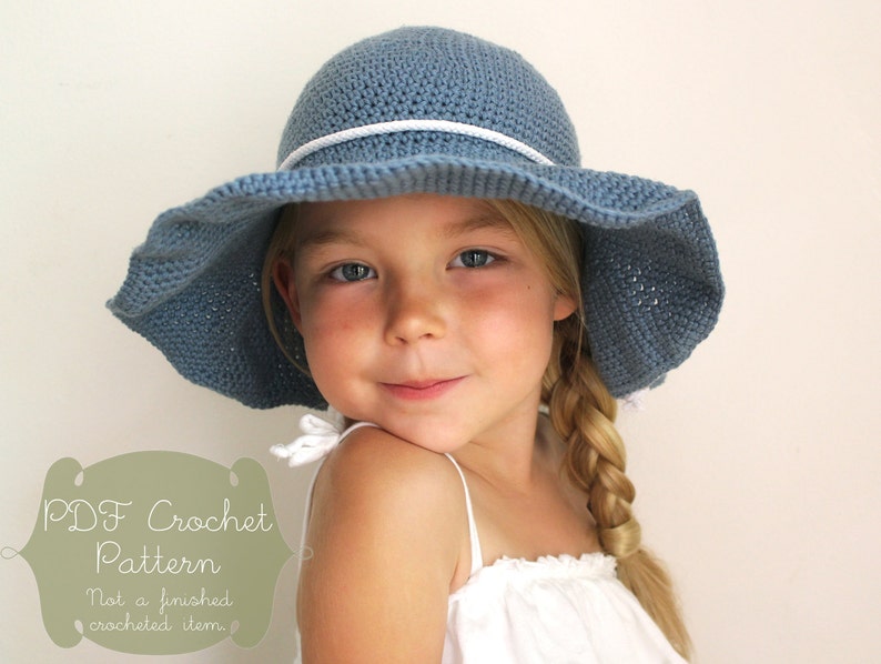 Crochet Pattern: The Rae Sun Hat-3 Sizes Included Toddler, Child, Adult sun hat sun protection floppy brim image 2