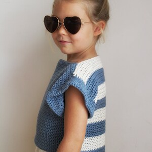 Crochet Pattern: The Alana T Shirt-6 Sizes Child XS, S, M Adult XS, S, M-hi lo hem, stripes, shirt, summer, cropped image 4