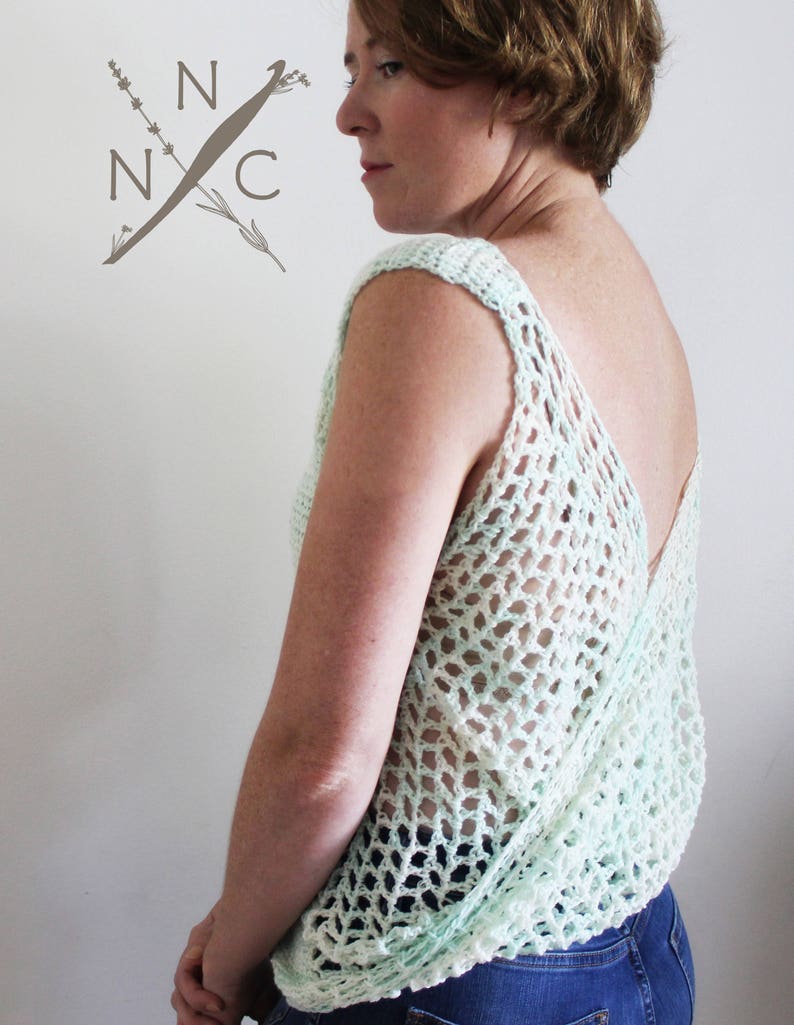 Crochet Pattern: The Avalon Top Adult Sizes Extra Small, Small, Medium, Large, Extra Large backless sleeveless summer image 3