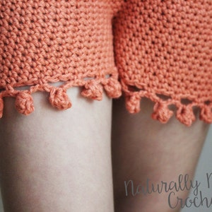 Crochet Pattern: The Isla Shorts in 4 girls sizes-2/3T, 4/5T, 6/7, 8/10 pom pom edge summer drawstring beach coral image 2