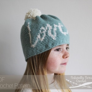 Crochet Pattern: The Agape Beanie 3 sizes Toddler, Child, Adult hand lettering love valentines day toque hat