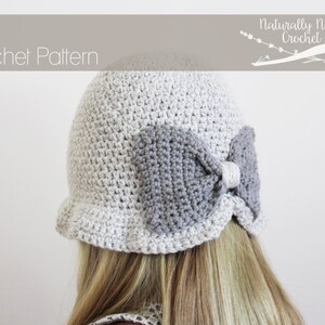 Crochet Pattern: The Evelyn Cloché Toddler, Child, & Adult Sizes-bow, twenties style hat, tweed image 1