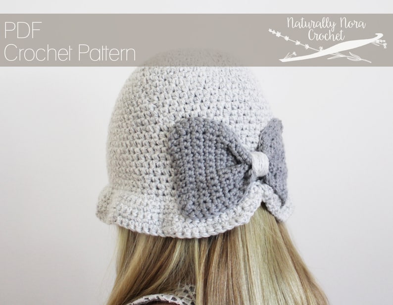 Crochet Pattern: The Evelyn Cloché Toddler, Child, & Adult Sizes-bow, twenties style hat, tweed image 1