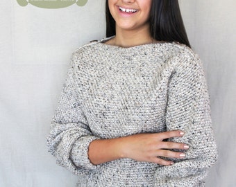 Crochet Pattern: The Autumn Sweater-6 Sizes Child XS, Sm, Med; Adult XS, Sm, Med-fall, chunky, warm, tweed, boatneck, button