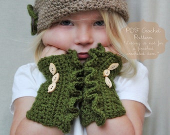 Crochet Pattern: The Juniper Wrist Warmers -Toddler, Child, & Adult Sizes-ruffle, button, textured, crochet pattern