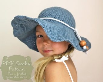 Crochet Pattern: The Rae Sun Hat-3 Sizes Included Toddler, Child, Adult- sun hat sun protection floppy brim