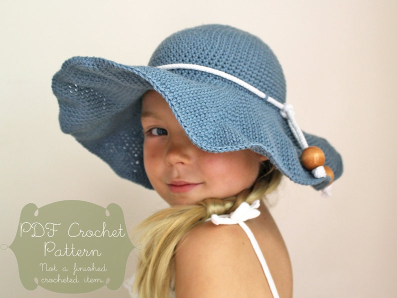 Crochet Pattern: The Rae Sun Hat-3 Sizes Included Toddler, Child, Adult sun hat sun protection floppy brim image 1