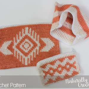 Crochet Pattern: The Piper Pouches; 3 Sizes; tapestry, summer, cotton, cosmetic bag, purse