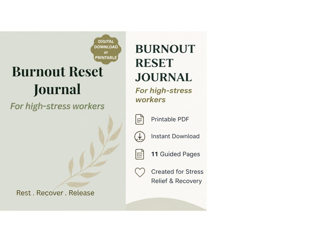 Burnout Reset Journal Printable PDF | Stress Relief Planner | Mental ...
