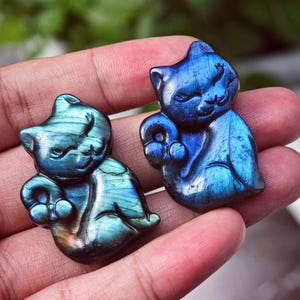 Gatito de labradorita natural, gato tallado en cuarzo brillante, sanación Reiki, decoración del hogar, regalos de cristal, 1 pieza