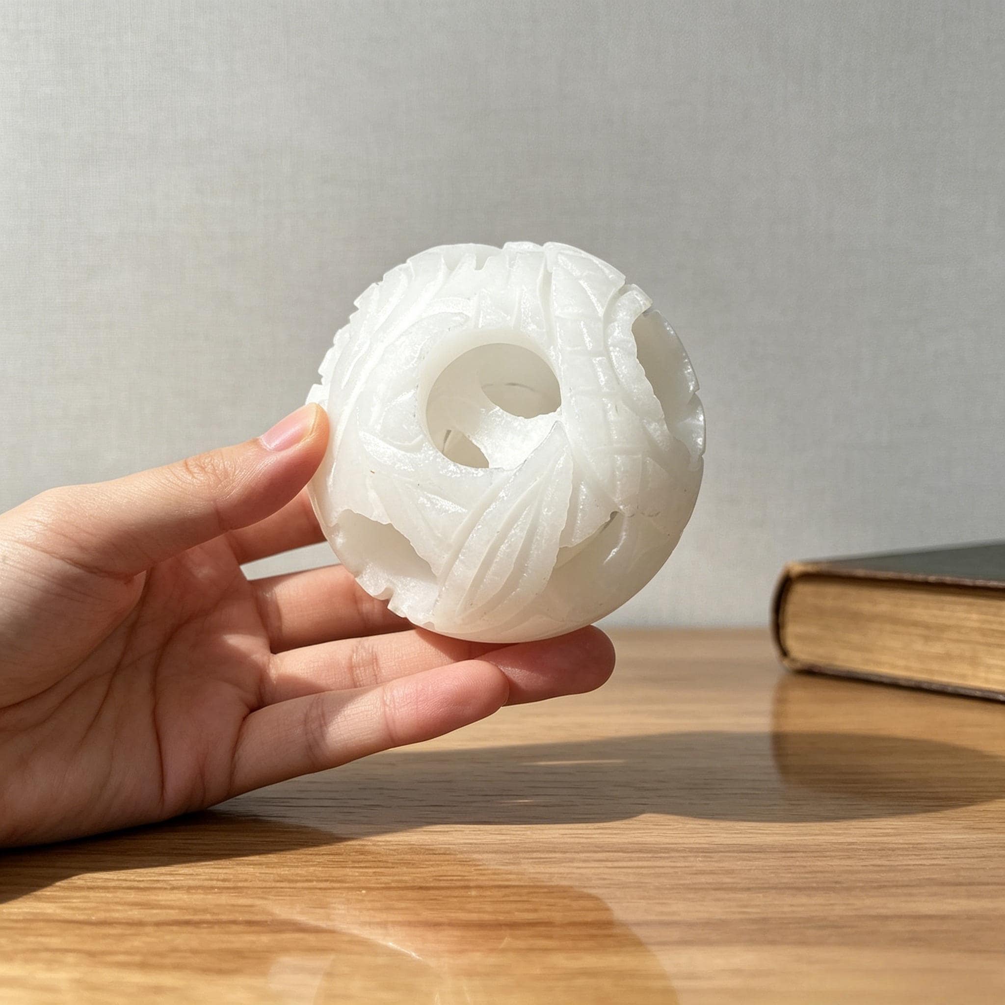 White Jade Chinese Puzzle Ball Multi-layer Linglong Sphere Feng