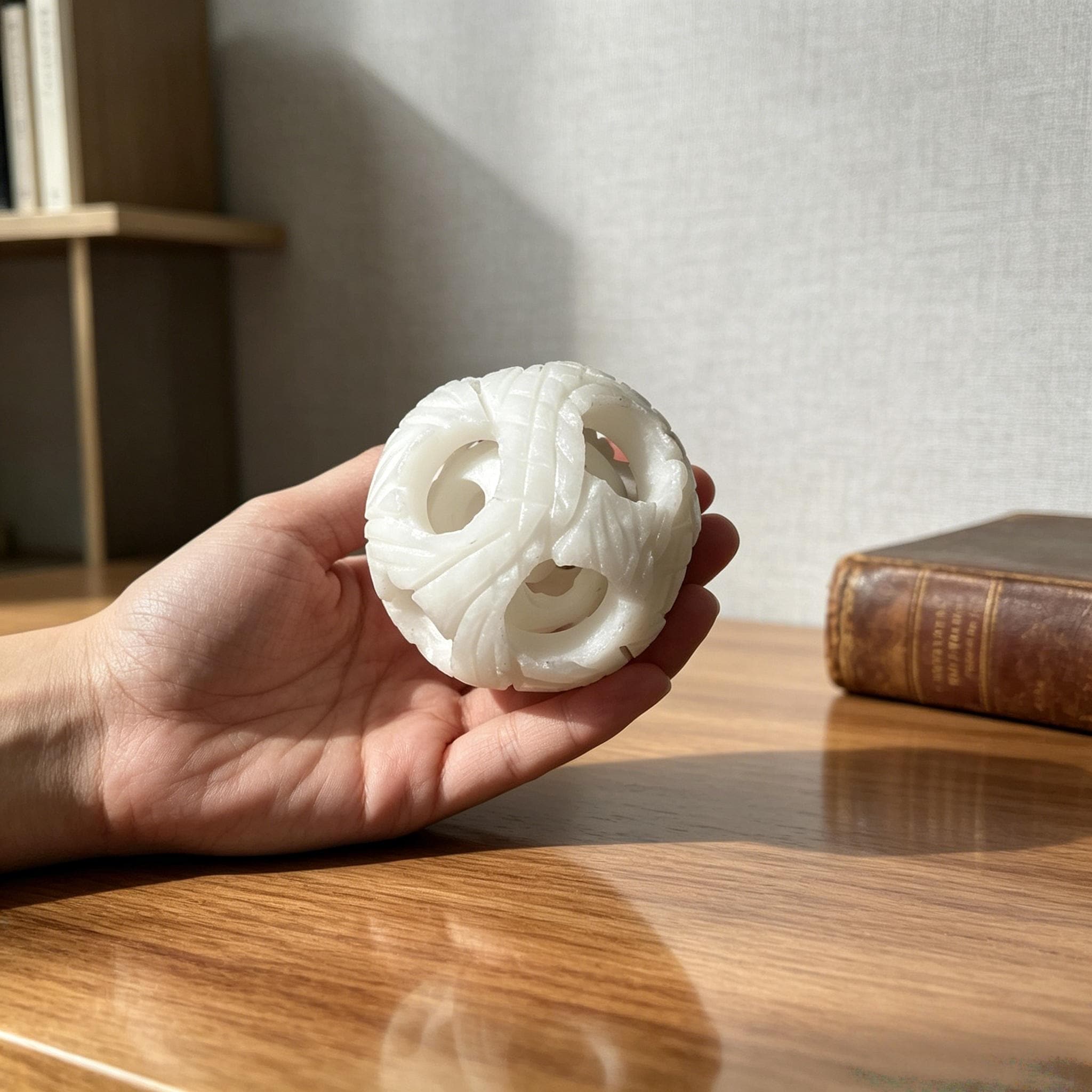 White Jade Chinese Puzzle Ball Multi-layer Linglong Sphere Feng