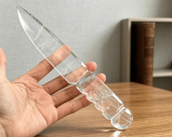 8,2 ""natürliche klare Quarz-Messer, die Hand poliert Kristallmesser Mineral Probe für Heilung & Geschenke schnitzen."