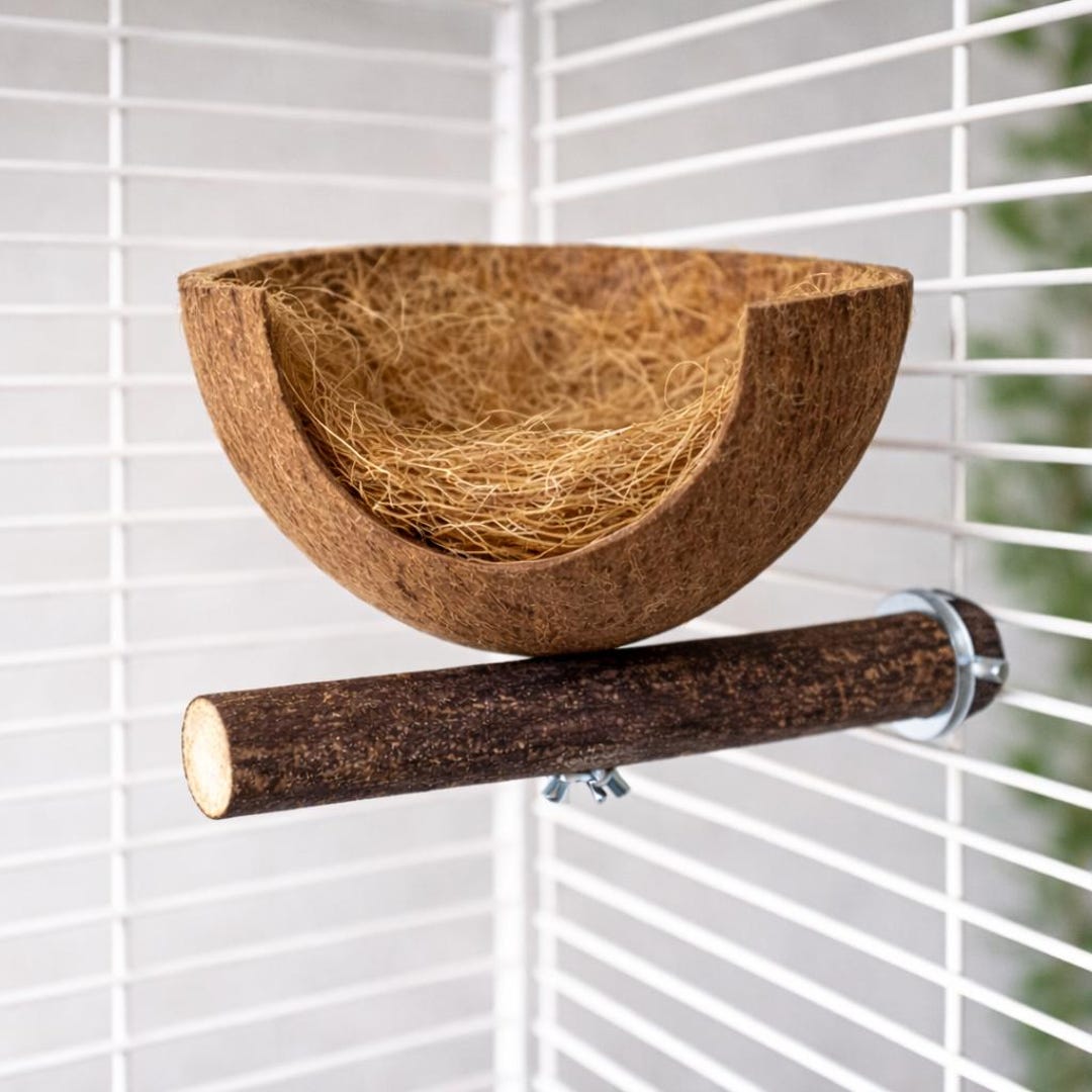 Coconut Fiber Bird Nest Perch for Small Parrots, Natural Coconut Shell ...