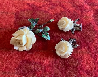 Superbe Broche Ancienne En Argent Massif 925, Motif Fleurs Et Feuillages Avec Marcassite, Style Art Déco