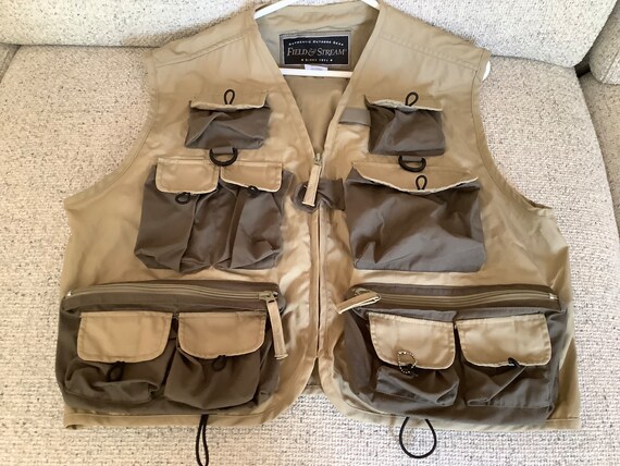 Vintage Field Stream Fishing Vest Men s L Beige Multi Pocketsoutdoornew Unworn Etsy