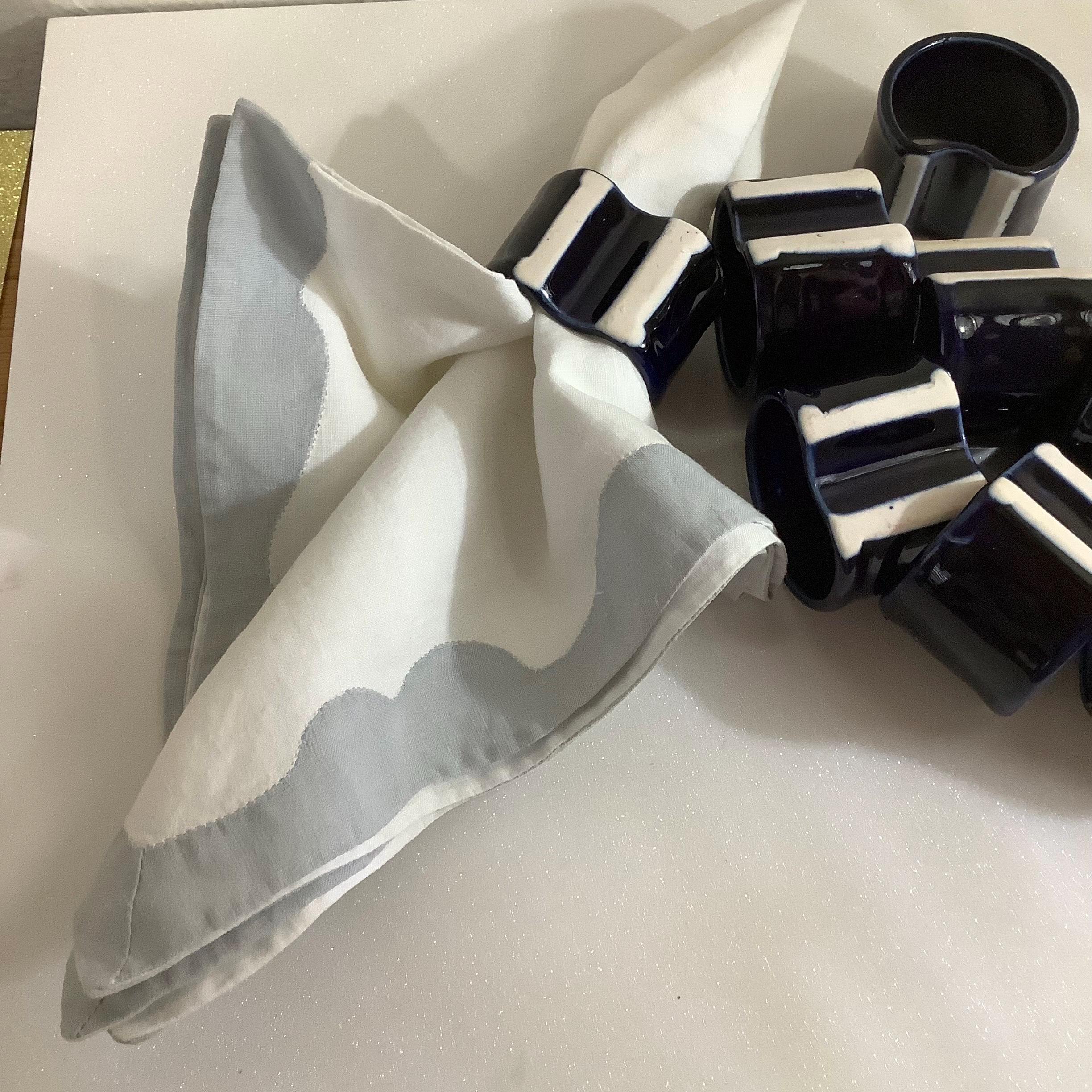 ヴィンテージ コバルト＆ホワイト 磁器/セラミック ナプキンリング 8個