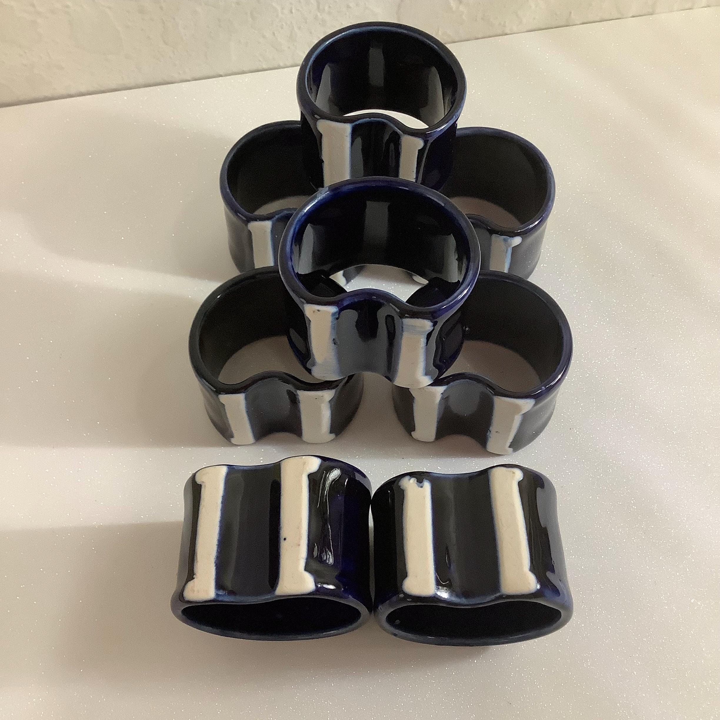 ヴィンテージ コバルト＆ホワイト 磁器/セラミック ナプキンリング 8個