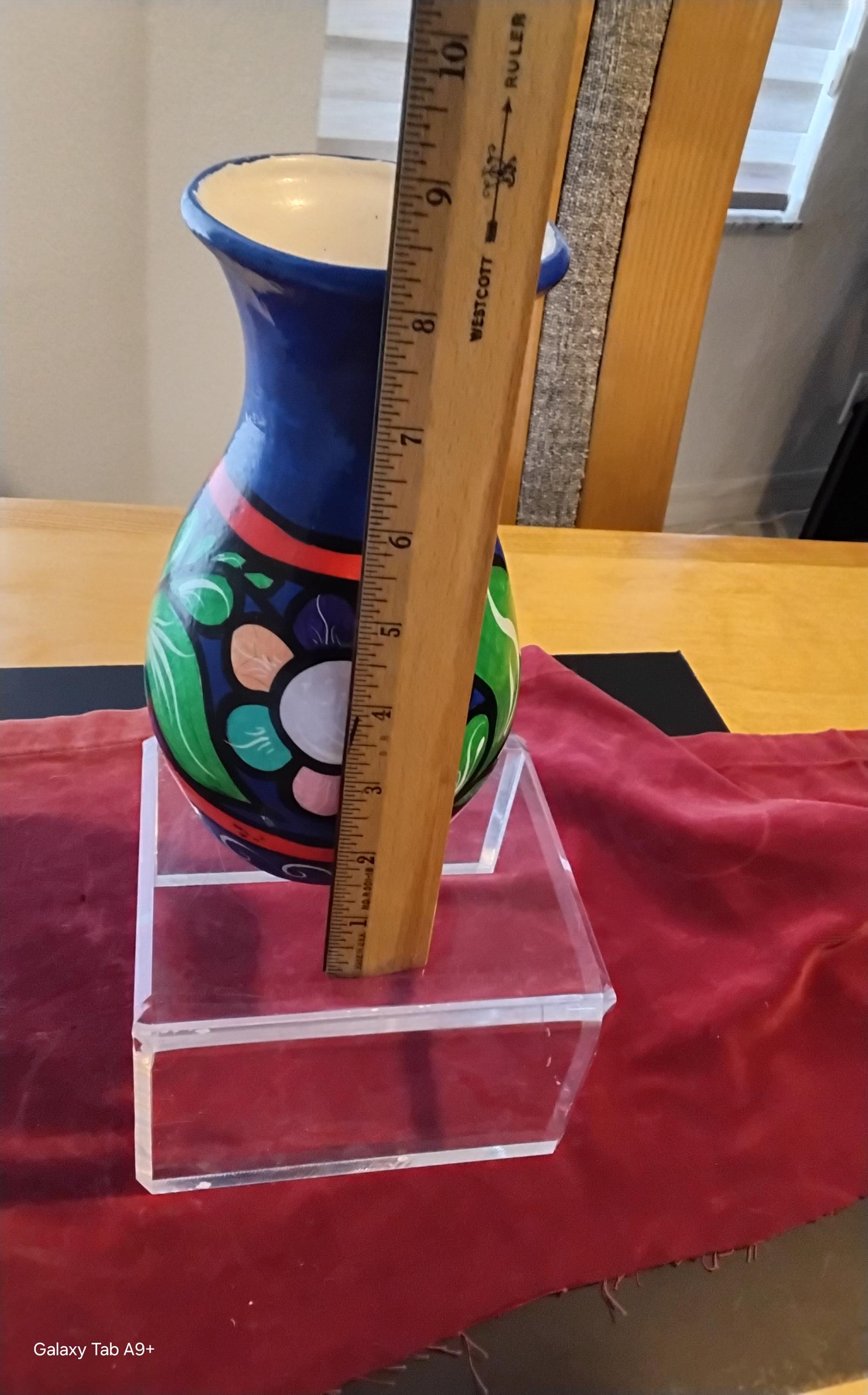 ヴィンテージ タラベラ メキシコ陶器 8.25インチ 花瓶 手描き ホーム