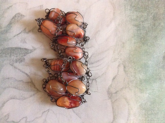 Vintage~Wired Cage Bracelet with POLISHED Agate S… - image 6