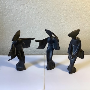 Vintage 3-Piece Black Cast Iron Geisha Figurine Set ~Mid Century Modern~7&quot; High