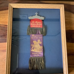 1890 Wheeling W. VA, No 30~ Knights Of St. George Ribbon Masonic~Shadowbox
