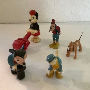 Vintage Disney Nodders/Bobble Head Characters  Lot of 4 and Mickey Roller Walker