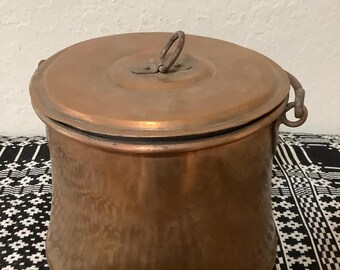 Vintage Handmade Brass Storage Container W/Handle Planter, Kitchen 8" Diameter x 7" High