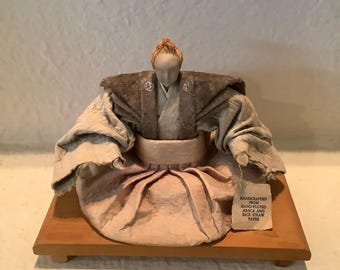 Handcrafted Japanese Samurai Doll: Washi Paper Mache Figurine with Porcelain Face