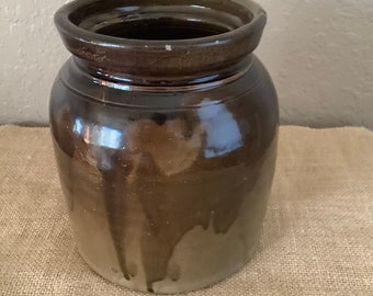 Vintage Primitives Salztropf glasiertes Steinzeug-Crock-Glas 7" hoch