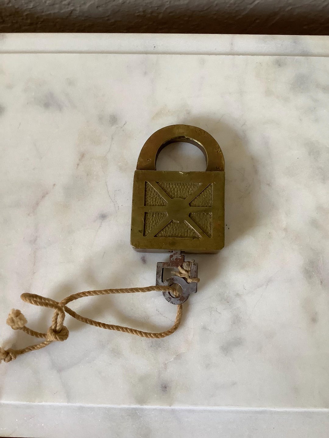 Antique Slaymaker or Safe Lock~ BRASS Cross Padlock With Key~1.5