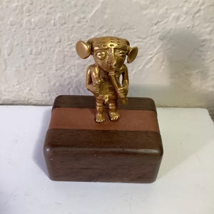 Pre-Columbian Aztec Figurine~Man~Warrior on Wood Block~ALVA MUSEUM Replica