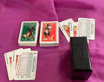 Vintage KEM  1953 Double Deck Plastic Playing Cards Roosters Gamecocks Black Case