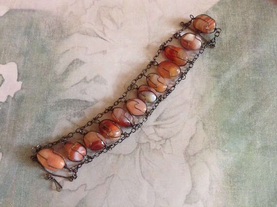 Vintage~Wired Cage Bracelet with POLISHED Agate S… - image 1