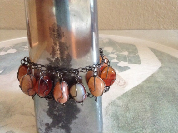 Vintage~Wired Cage Bracelet with POLISHED Agate S… - image 2