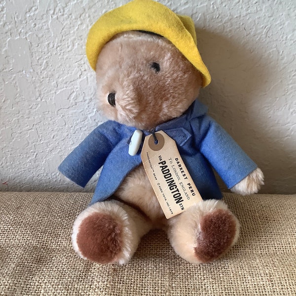 Eden Toys Paddington Bear Plush Stuffed Animal~ 9.5" ~1975~ Blue Coat Yellow Hat