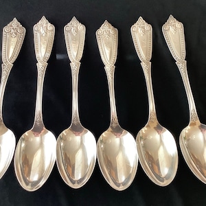 Set of (6)~ Antique~ Whiting Manufacturing Co-Henry Hebbard~ Sterling Silver Soup-Serving Spoons. Ivy Pattern. Pat. 1866.  Monogrammed.